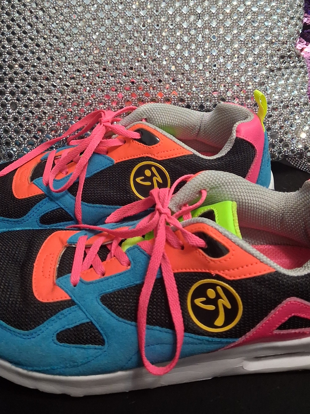 Zumba Fitness Neon Pink Blue Orange Accent Athletic Sneakers